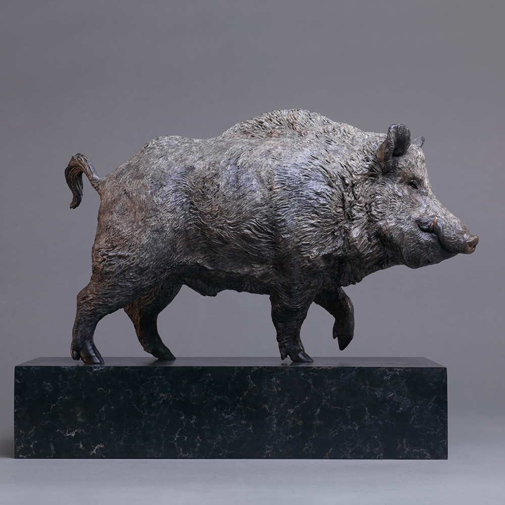 Bronze small wild boar statue for sale in yard